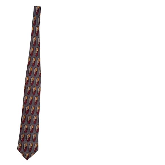 Vintage 90s Oscar de la Renta Gray Burgundy Orange Ovals 100% Silk Tie Necktie - Picture 4 of 7